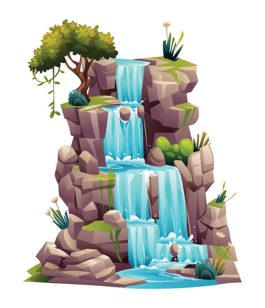 Waterfall cartoon vector illustration isolated on white background