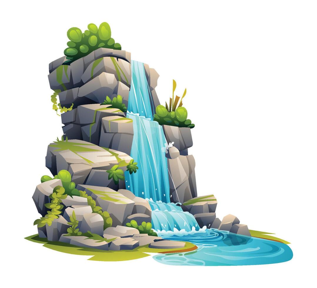 Waterfall cascade illustration. Vector cartoon isolated on white background