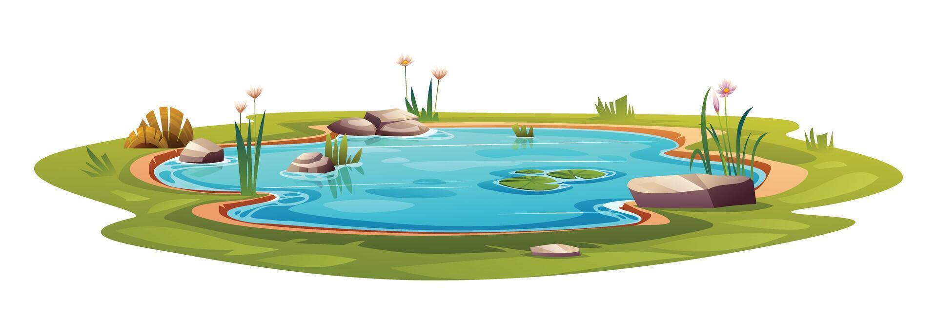 Natural pond cartoon vector illustration