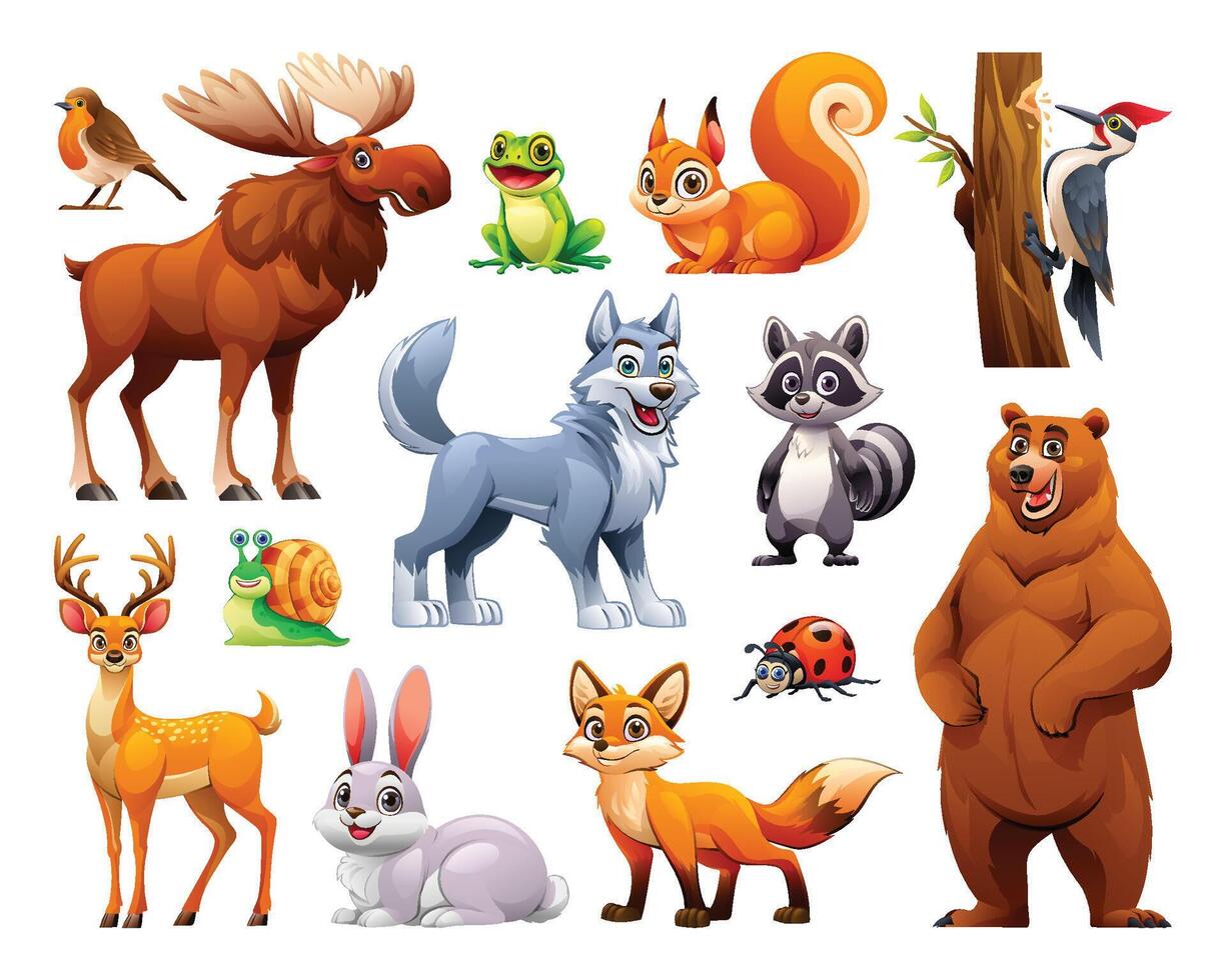 Collection of forest animals. Vector cartoon illustration