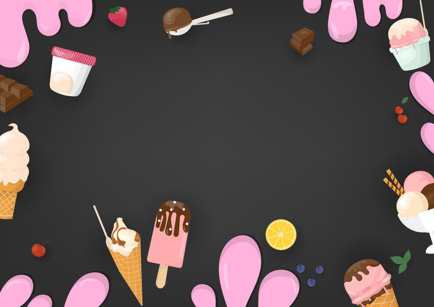 Set of ice cream on blackboard background vector