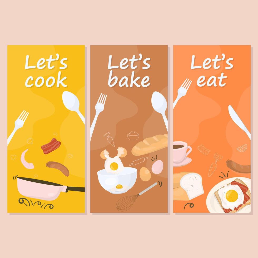 Set of food banner with cook and bake concept vector
