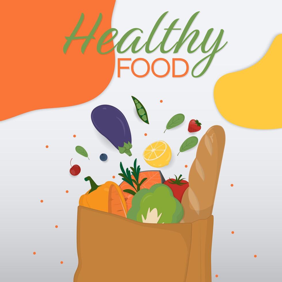 Healthy food in paper bag banner vector