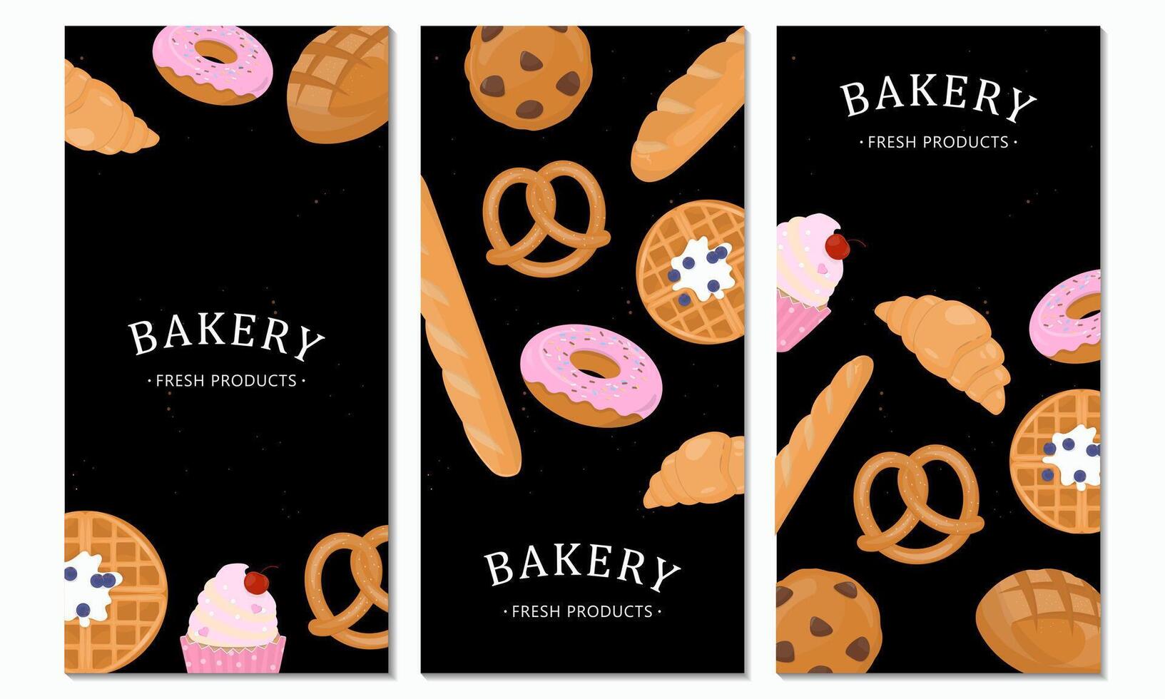 Set of bakery brochure on black background vector