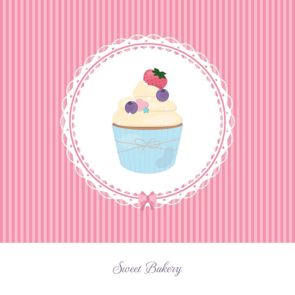 Sweet greeting card template with cupcake vector