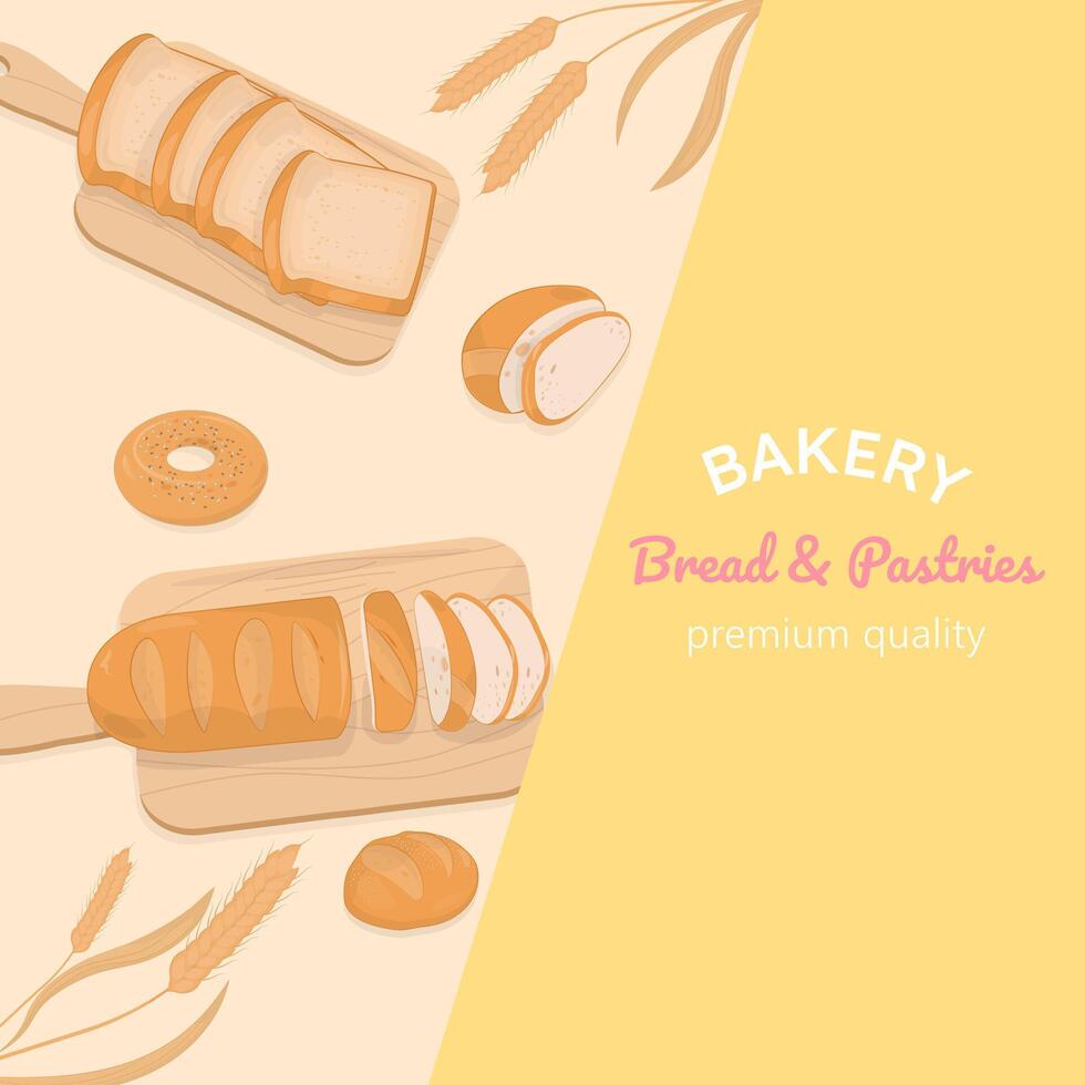 Bakery bread template on yellow background vector