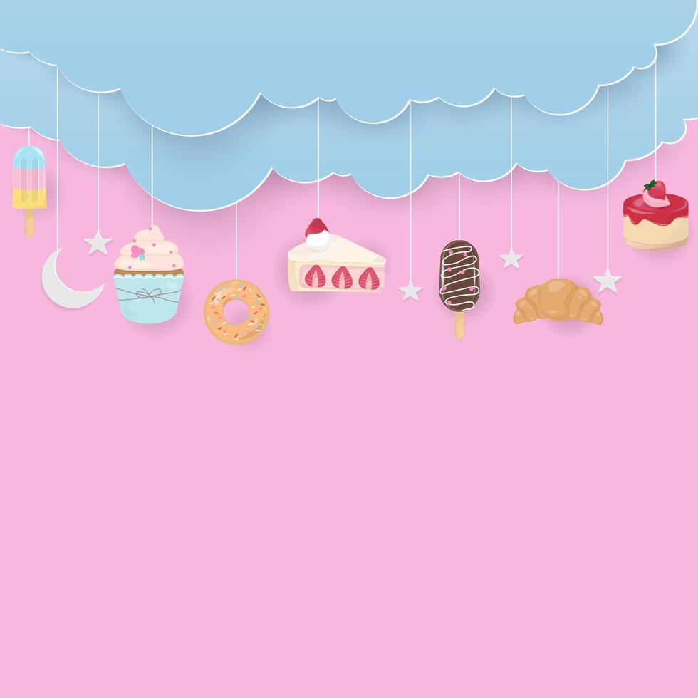 Bakery and cloud with pastel color background vector