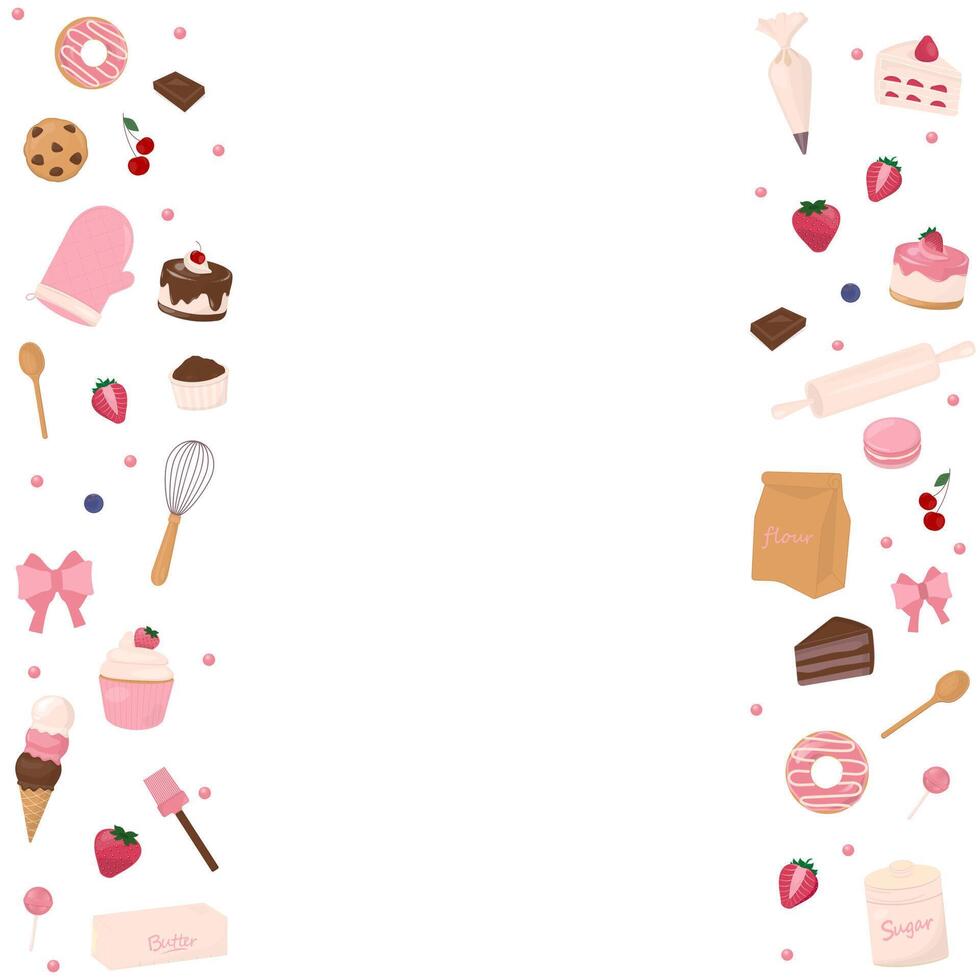 Sweet bakery and ingredients with copy space vector