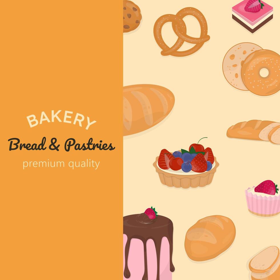Bakery bread and pastry poster with orange background vector