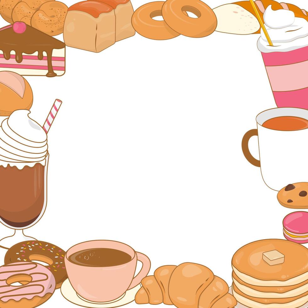 Bakery and drinks frame with copy space vector