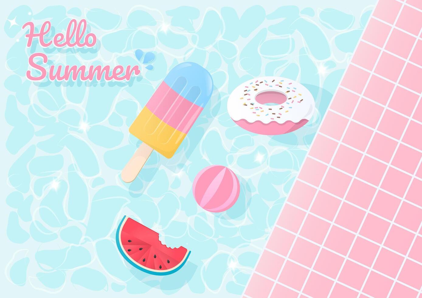 Summer background with dessert floating in the pool vector