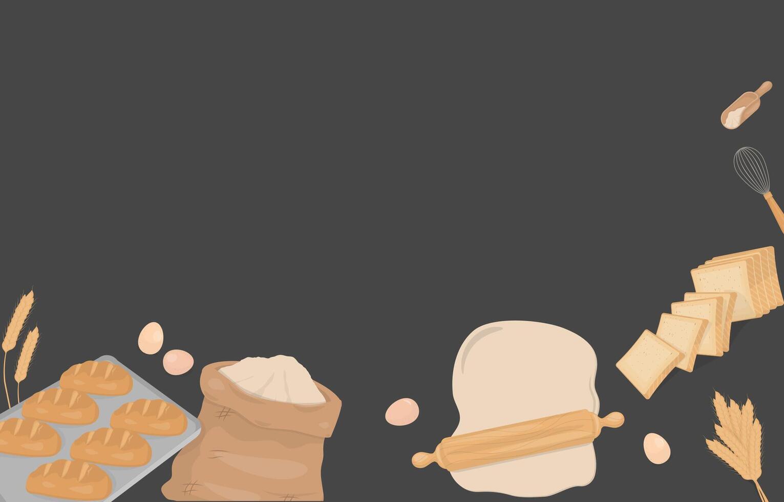 Bread and ingredients poster on black background vector