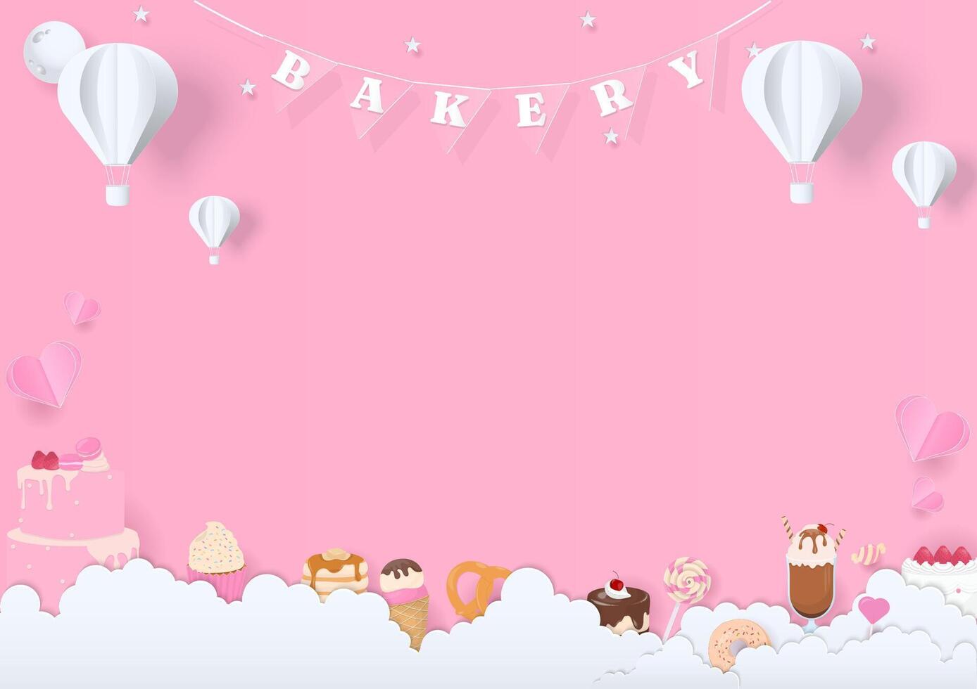 Bakery background with cloud and hot air balloon vector