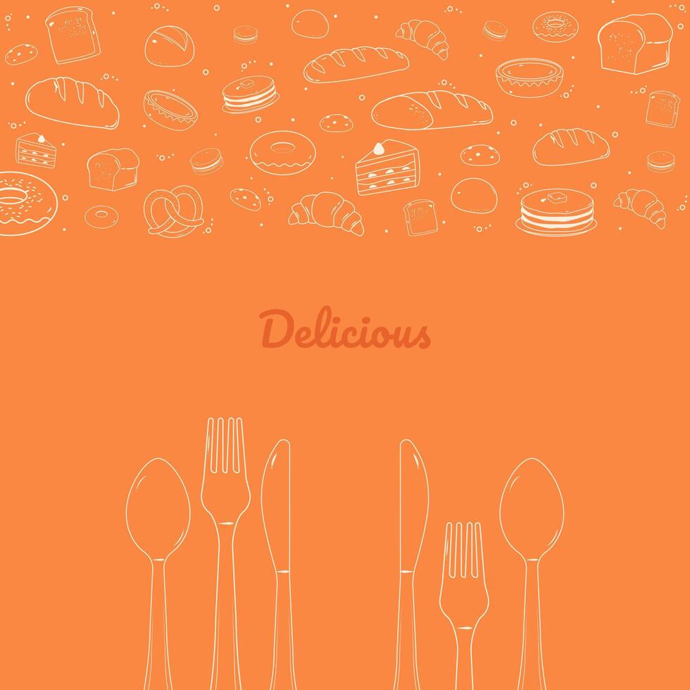 Set of dessert and cutlery linear icons design banner vector