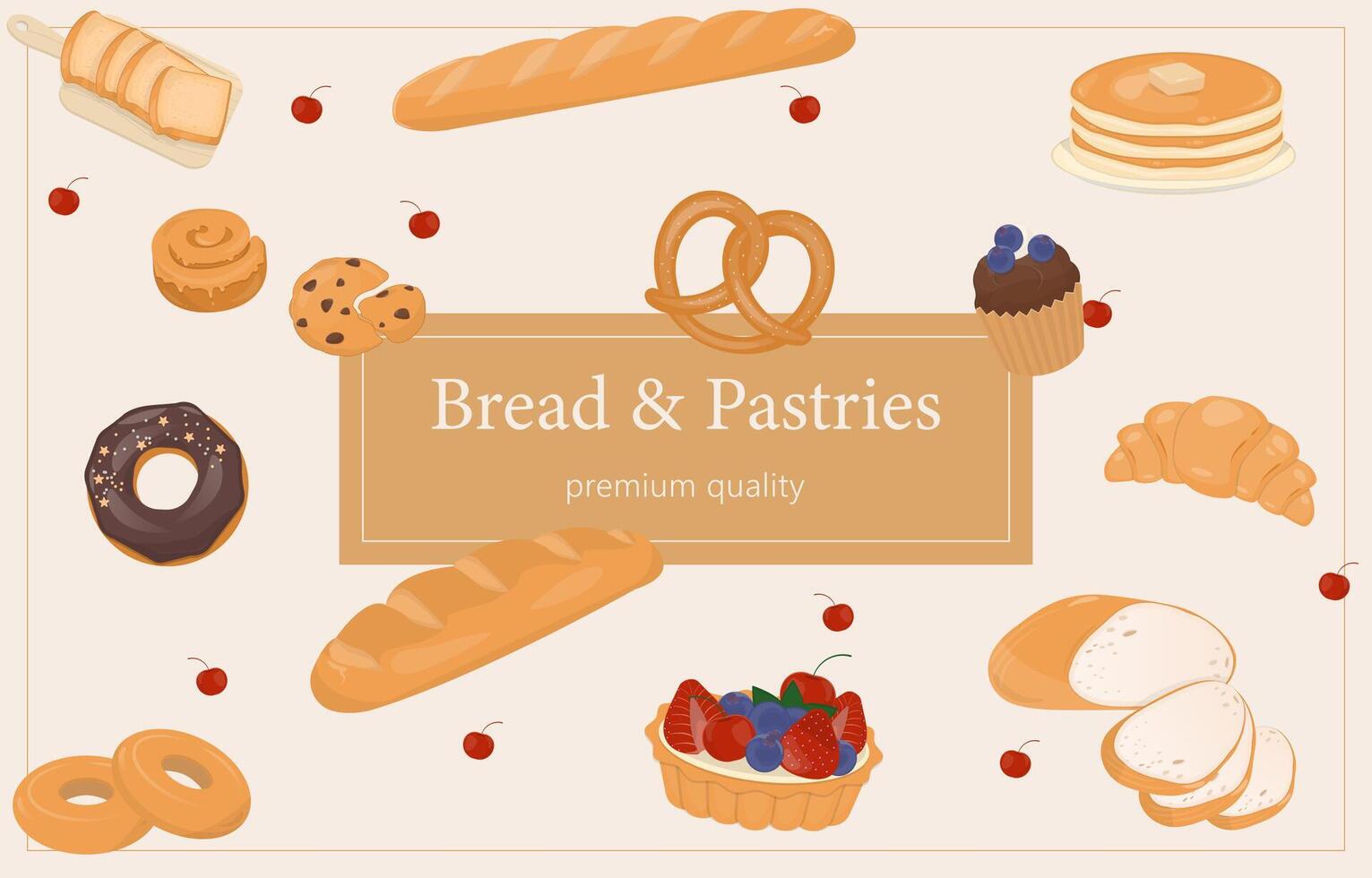 panadería un pan y pasteles productos bandera vector