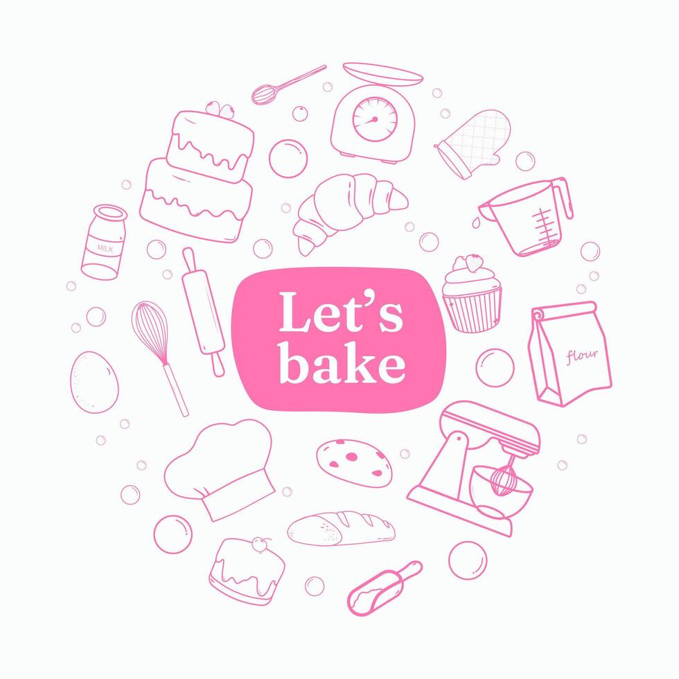 Bakery bake banner with kitchen tools line icon vector