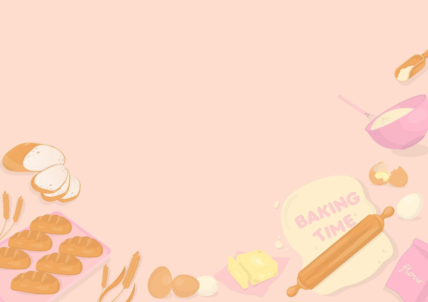 Bakery baking with bread and tools background vector