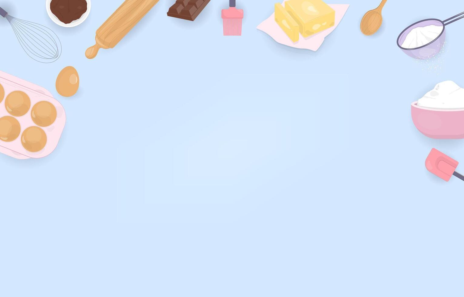 Baking utensils and ingredients with blue background vector