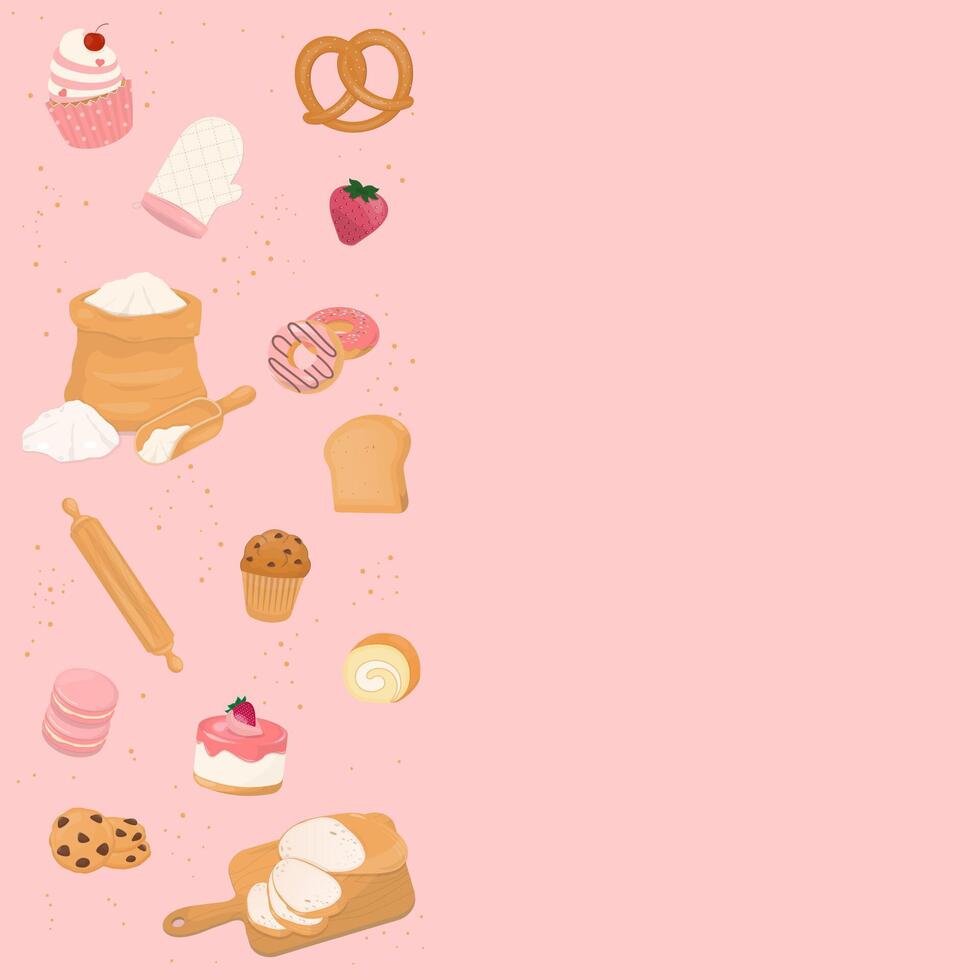 Bakery products on pastel background vector