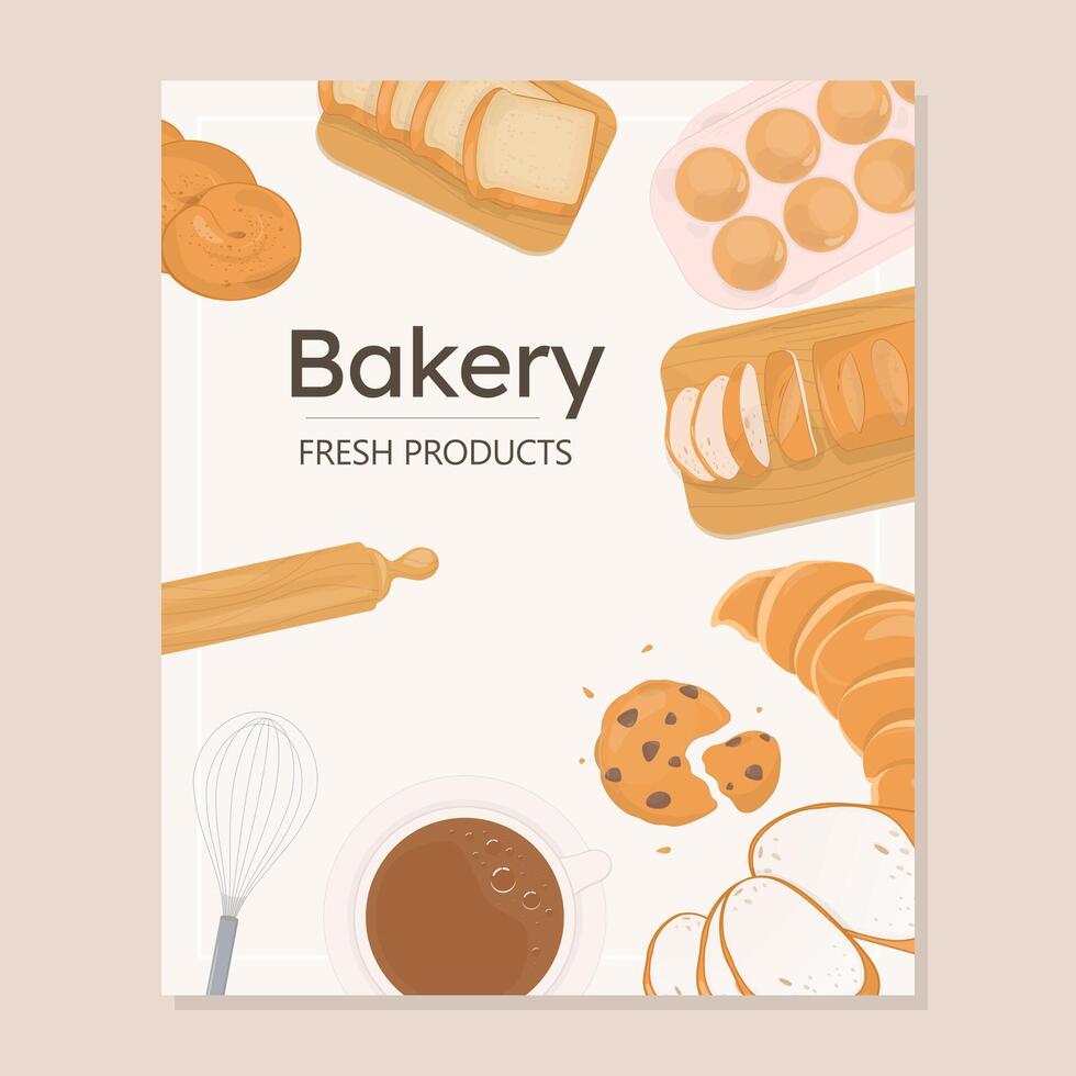 Bakery background template with bread and baking tools vector