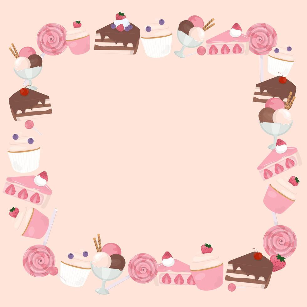 postre dulce marco con pastel antecedentes vector