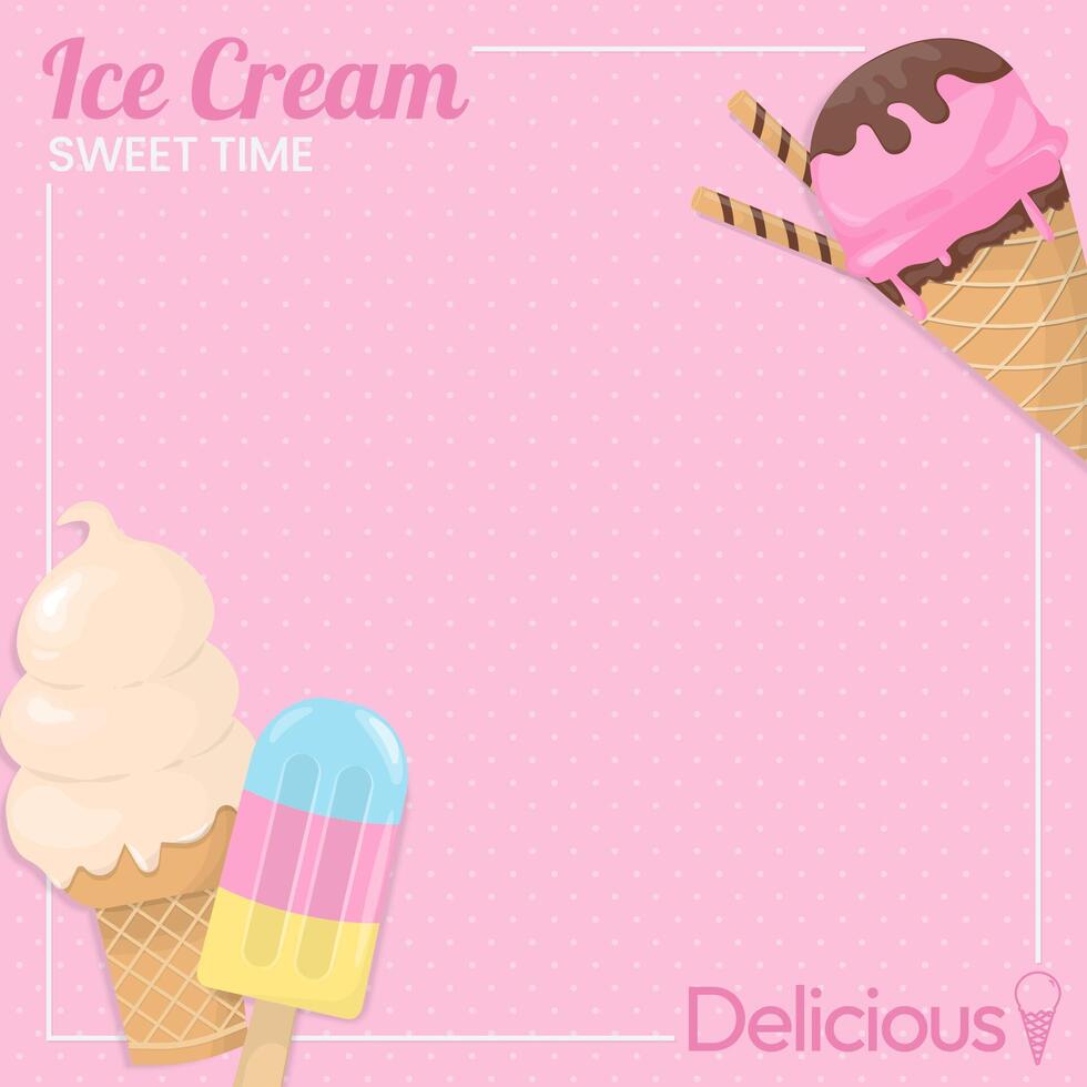 Dessert background with ice cream and frame vector