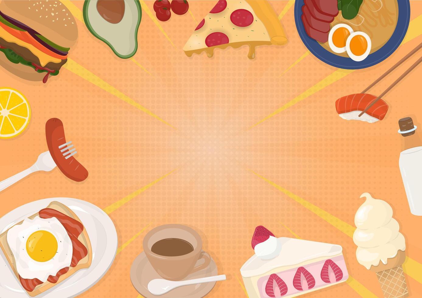 Colorful food background with copy space vector