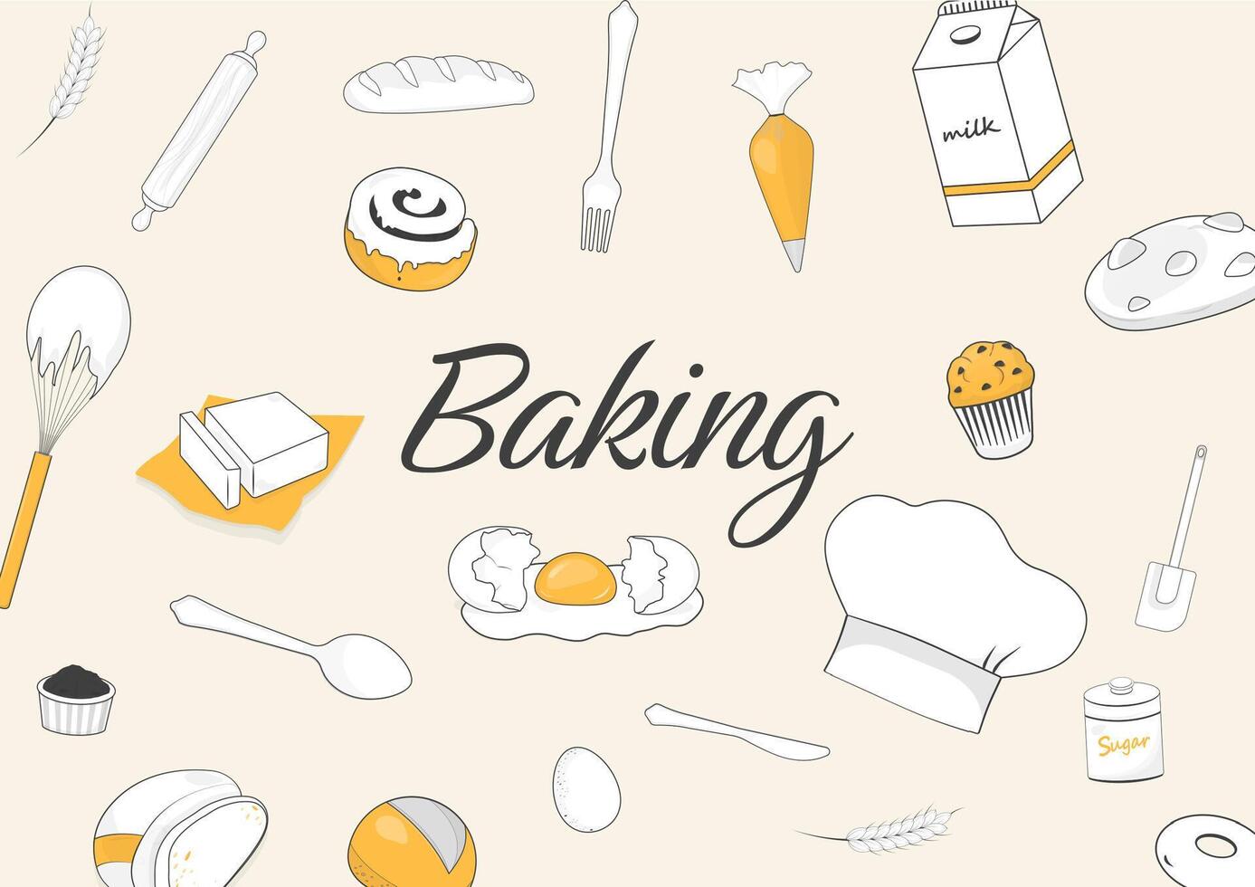 Hand drawn baking bakery and kitchen equipment background vector