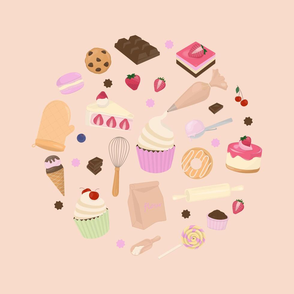 Pastel dessert and baking tools banner vector