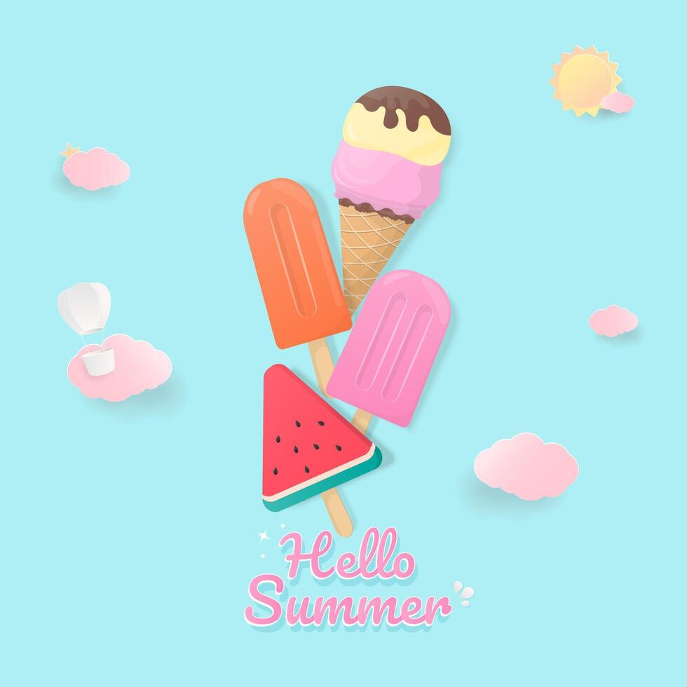 Cute summer background with pastel ice cream vector