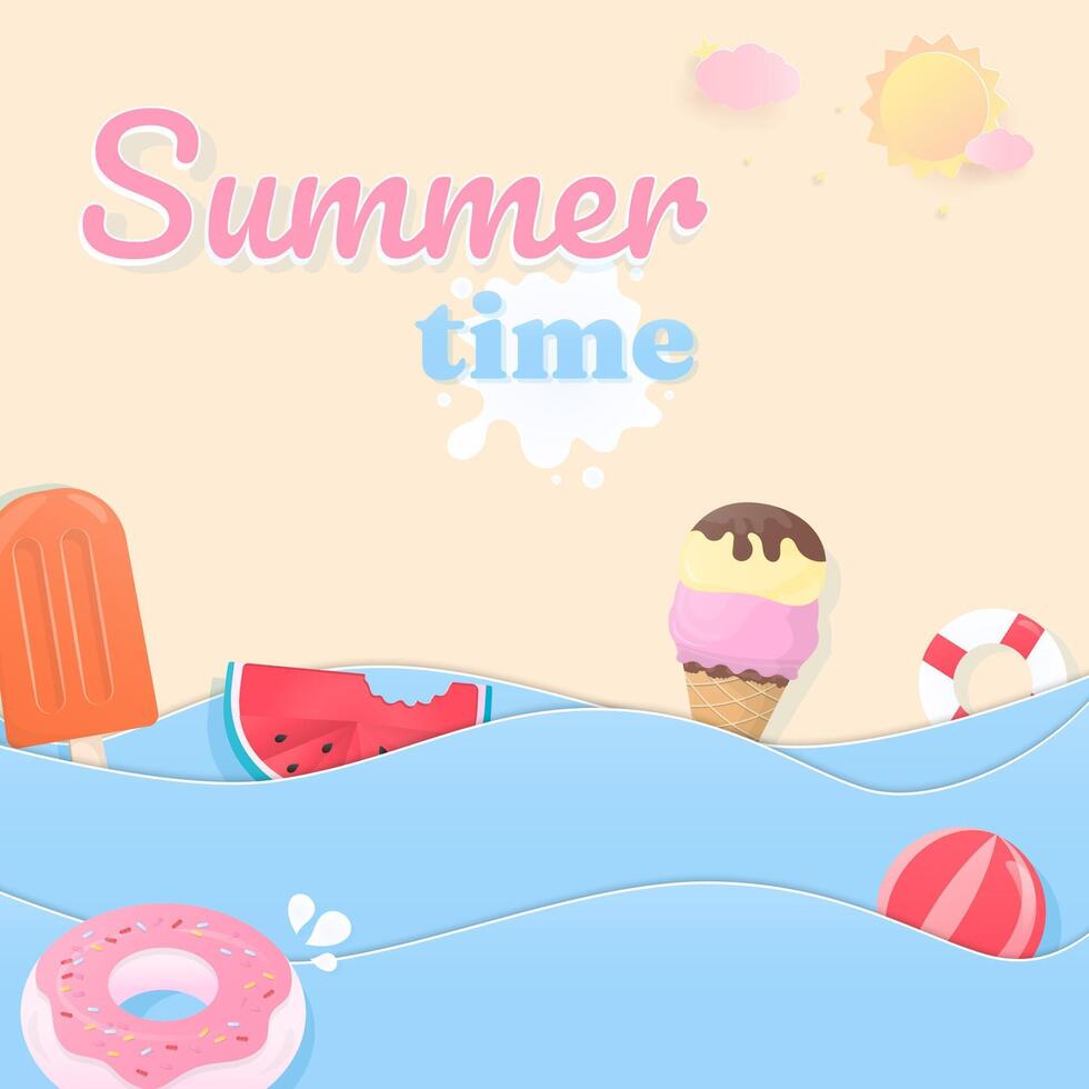 Summer background with dessert floating in the sea vector