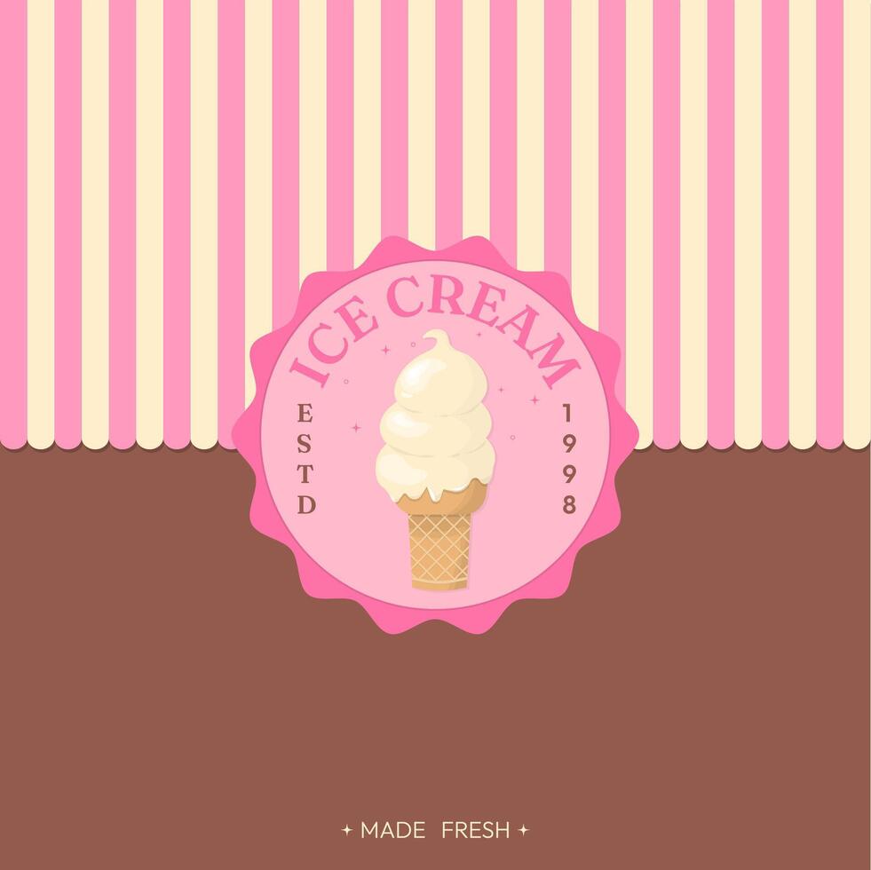 Ice cream shop logo with pastel background vector