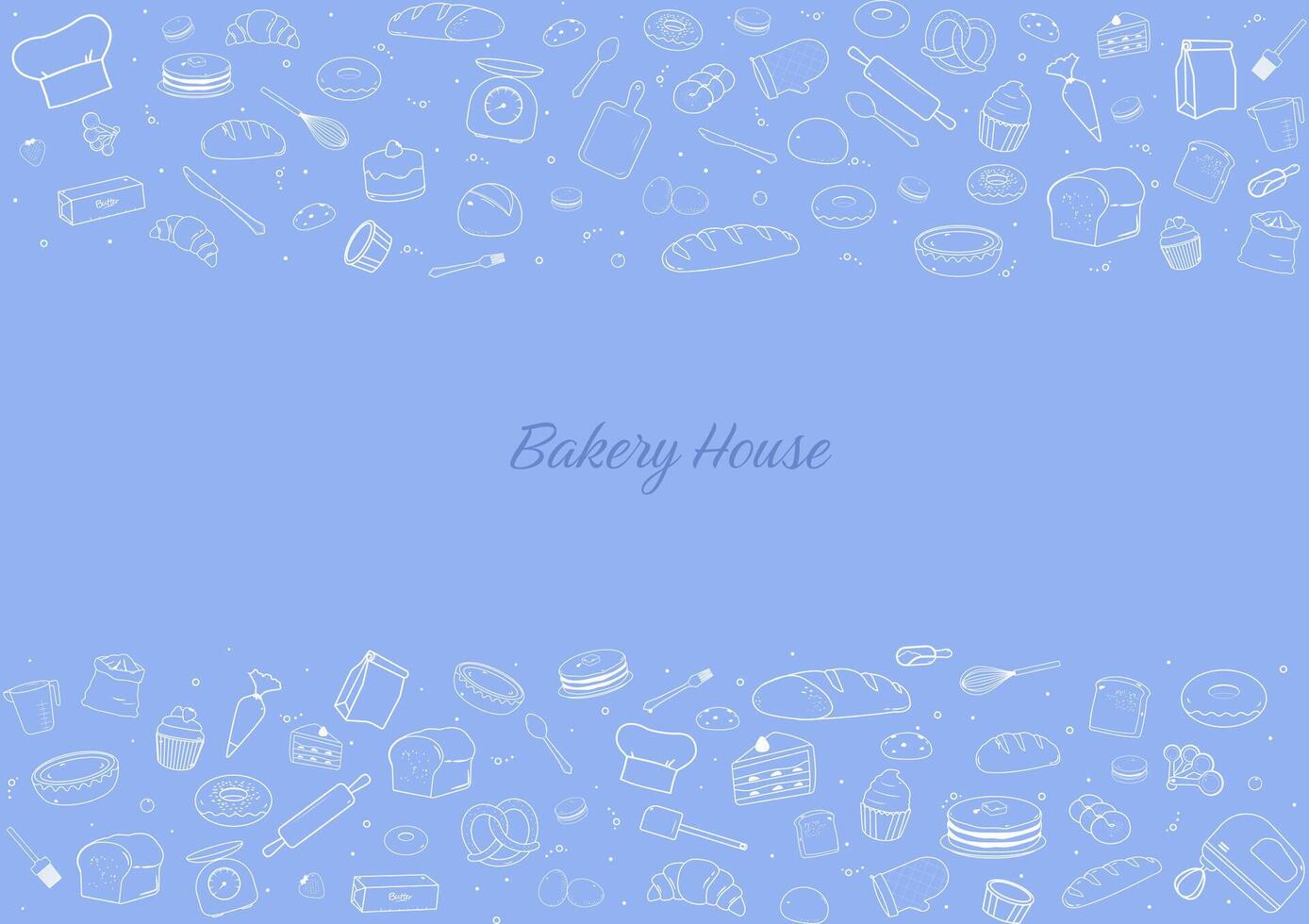 panadería ingredientes contorno íconos en azul antecedentes vector