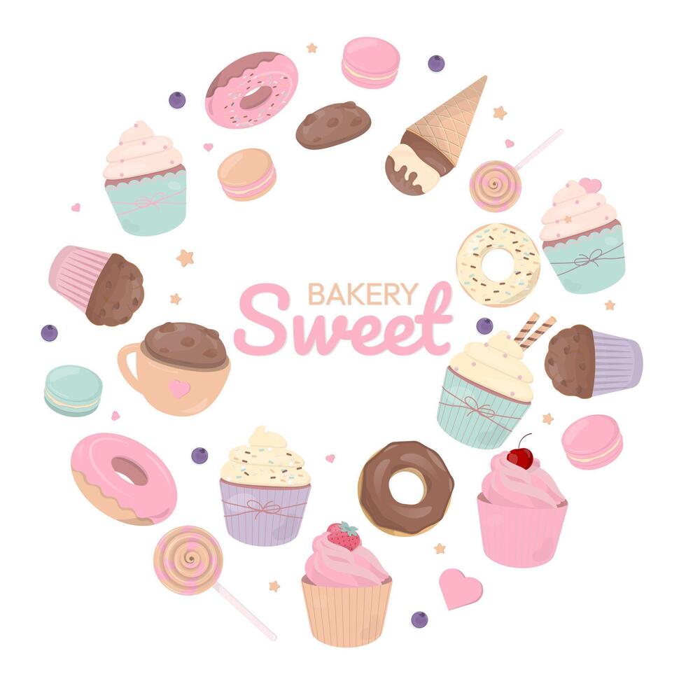 Sweet bakery background with pastel dessert vector
