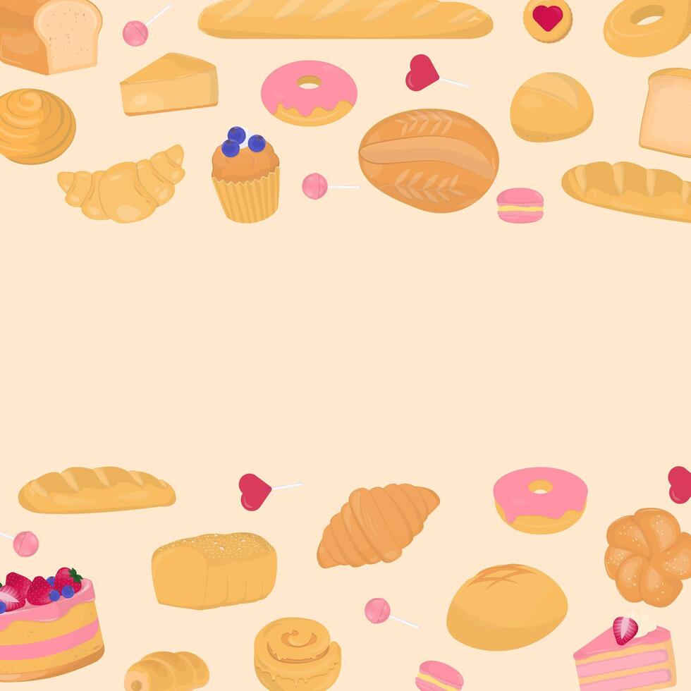 Bread and pastry with yellow background vector