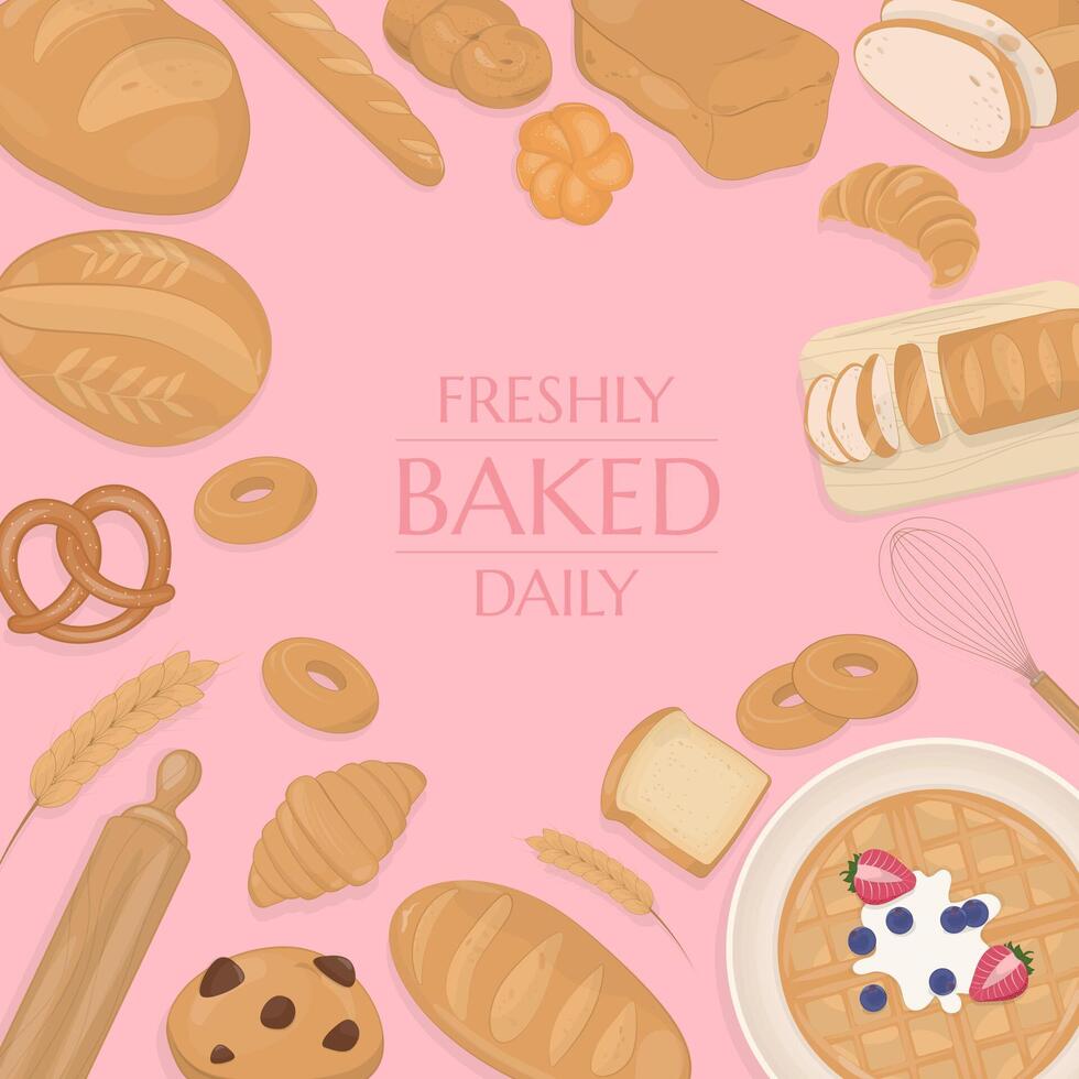 Bakery background with bread and pastry vector