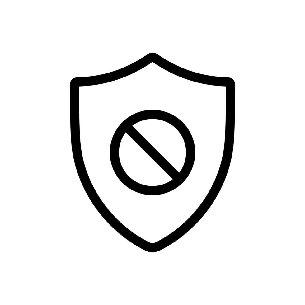 Shield with block sign, restriction shield, protection concept icon in line style design isolated on white background. Editable stroke. vector