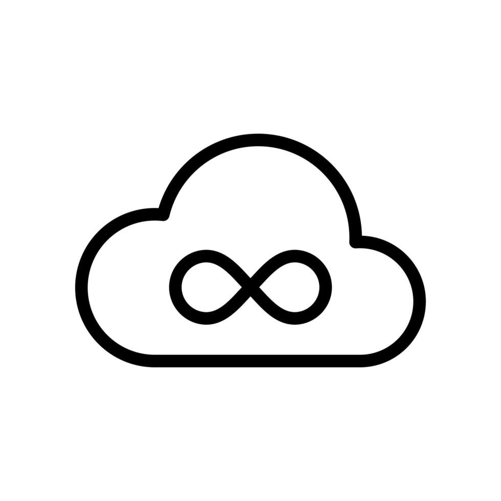 Cloud and infinity symbol, unlimited cloud storage, online backup concept icon in line style design isolated on white background. Editable stroke. vector