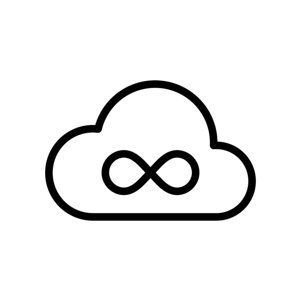 Cloud and infinity symbol, unlimited cloud storage, online backup concept icon in line style design isolated on white background. Editable stroke. vector