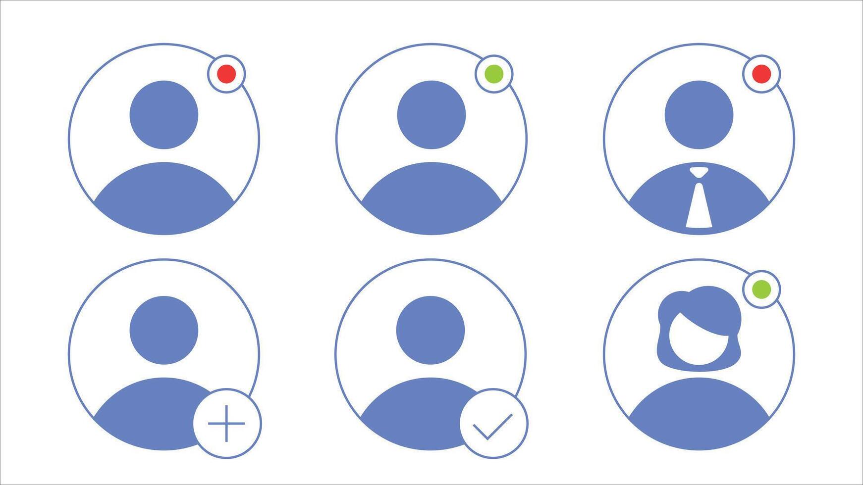 Set of different user profile avatar icon. social media user profile icon with status indicator. flat style vector illustration