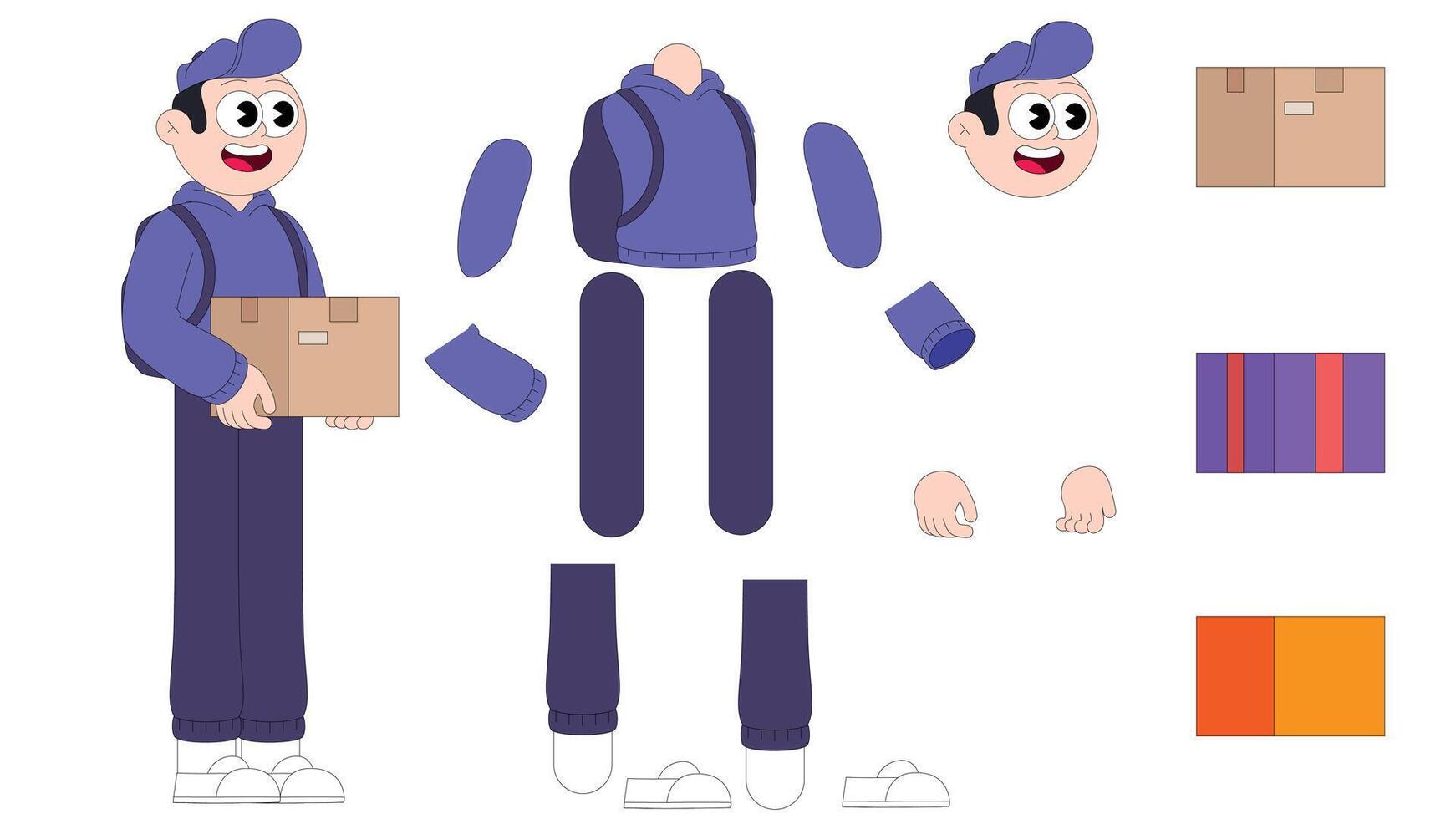 joven entrega chico personaje para aparejo y animación. vector