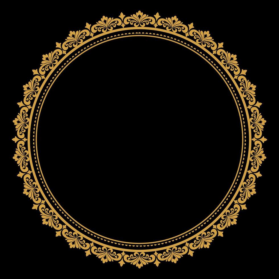 Luxury gold circle flourish frame with baroque style details, Vintage Golden Circular Round, perfect for wedding invitations and vintage card design, floral flower elements, Vector illustration