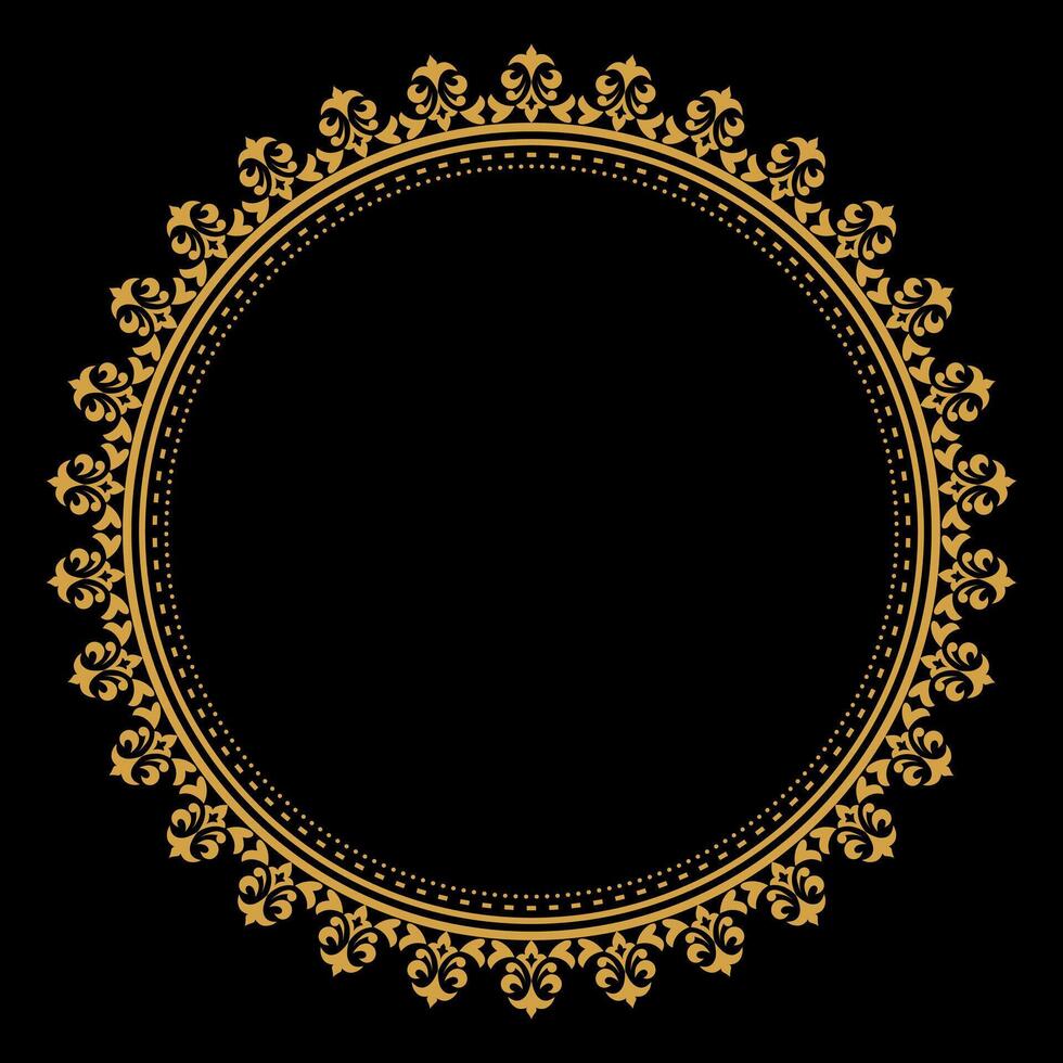Luxury gold circle flourish frame with baroque style details, Vintage Golden Circular Round, perfect for wedding invitations and vintage card design, floral flower elements, Vector illustration
