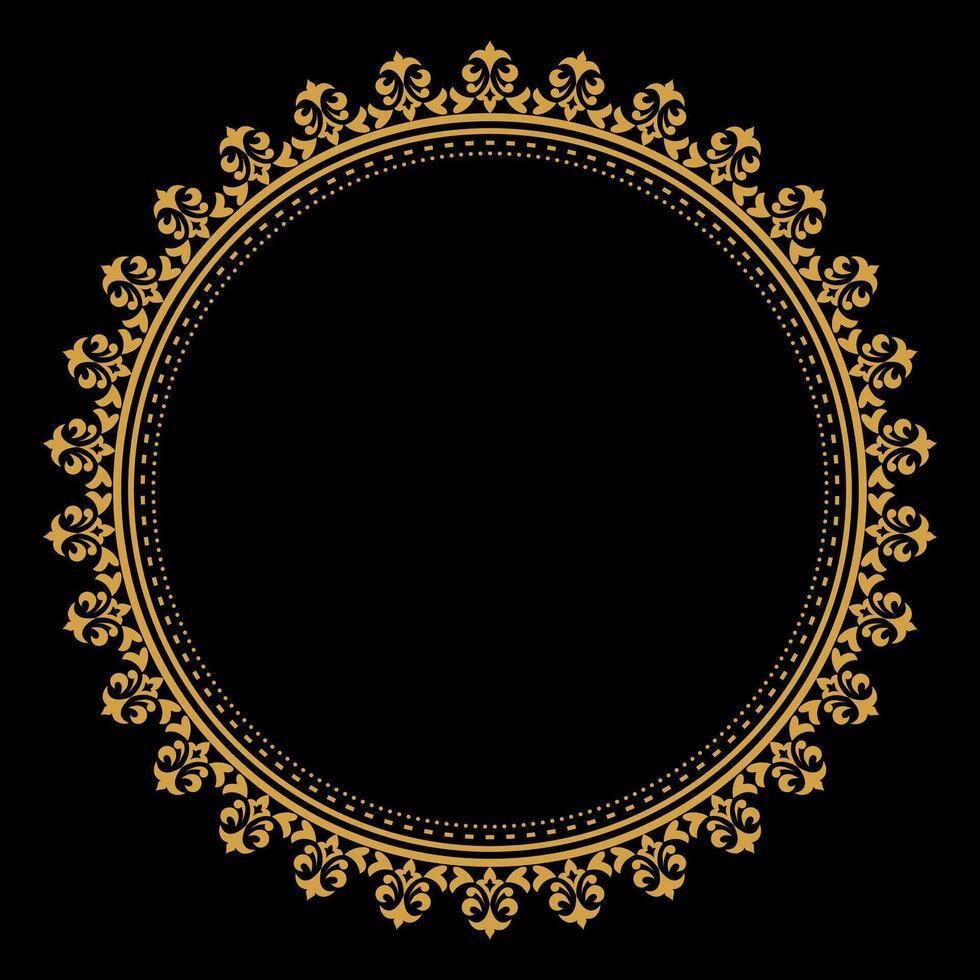 Luxury gold circle flourish frame with baroque style details, Vintage Golden Circular Round, perfect for wedding invitations and vintage card design, floral flower elements, Vector illustration