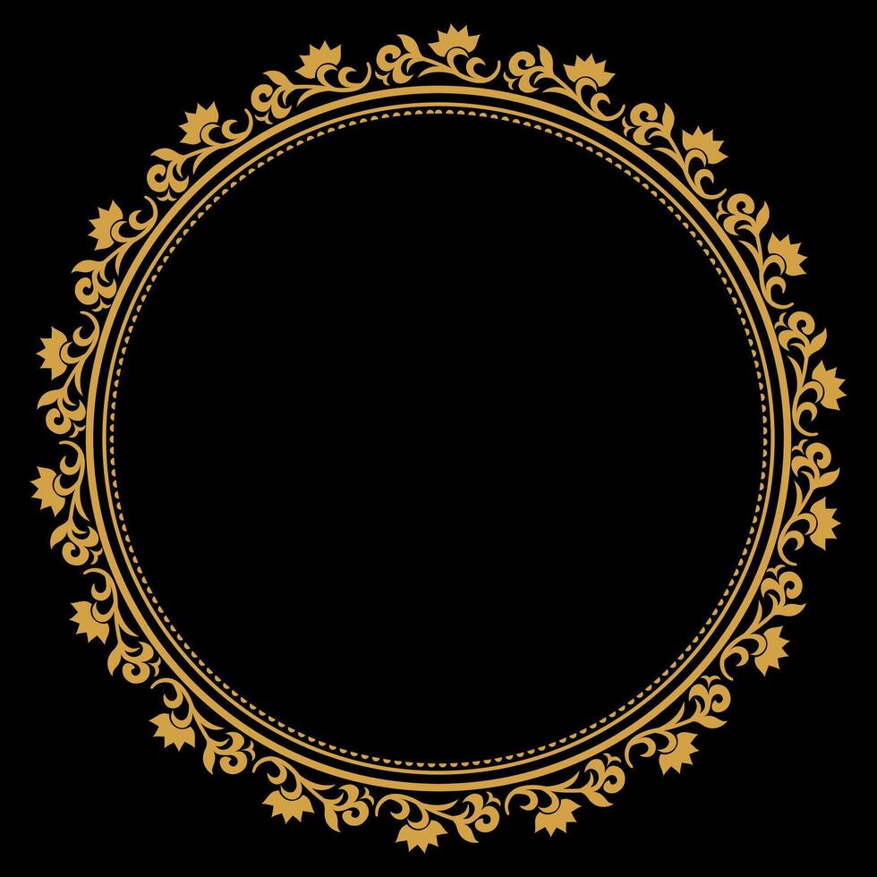 Luxury gold circle flourish frame with baroque style details, Vintage Golden Circular Round, perfect for wedding invitations and vintage card design, floral flower elements, Vector illustration