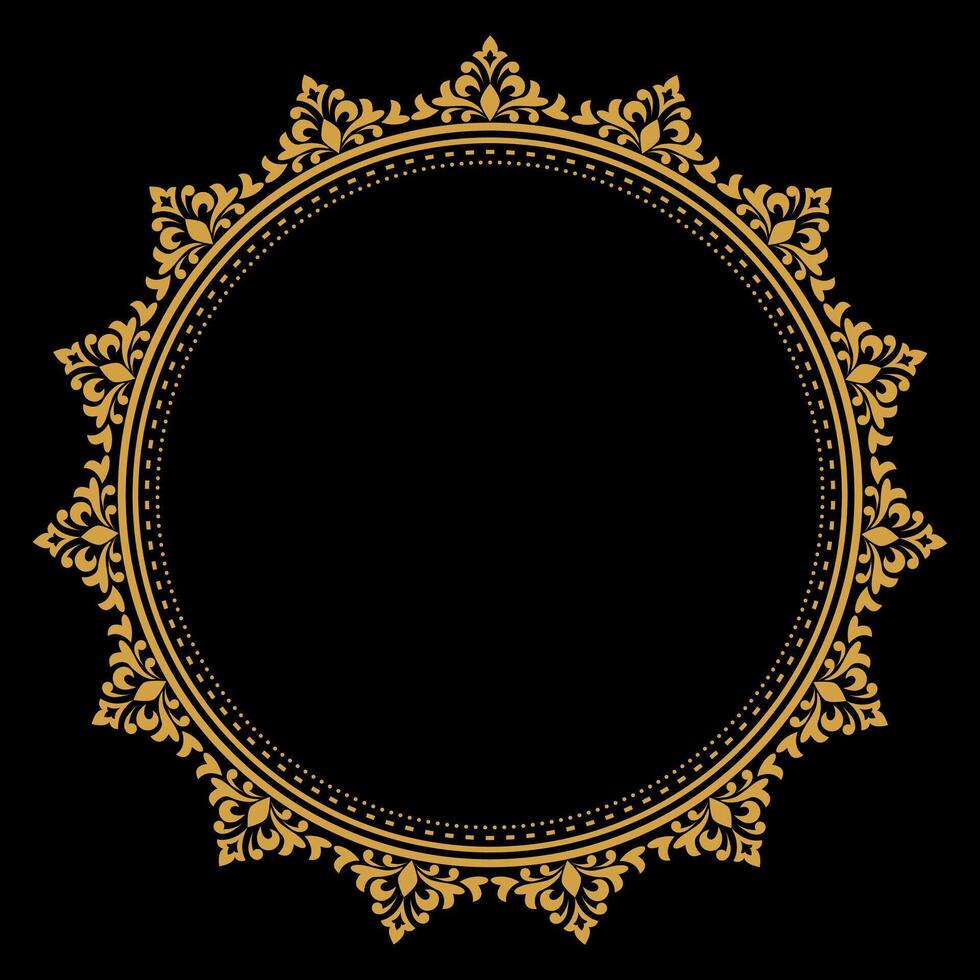 Luxury gold circle flourish frame with baroque style details, Vintage Golden Circular Round, perfect for wedding invitations and vintage card design, floral flower elements, Vector illustration