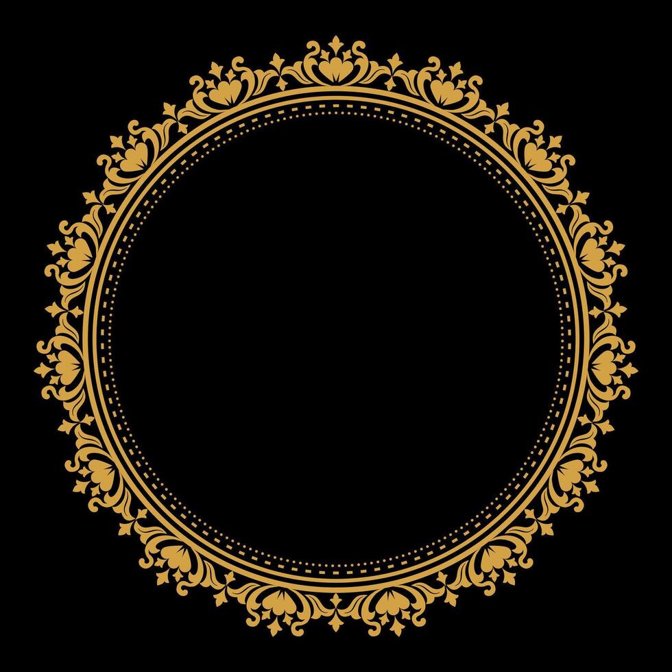 Luxury gold circle flourish frame with baroque style details, Vintage Golden Circular Round, perfect for wedding invitations and vintage card design, floral flower elements, Vector illustration