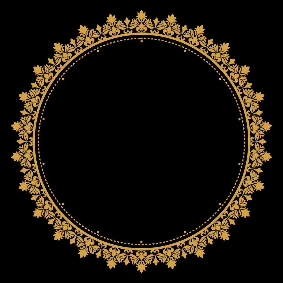 Luxury gold circle flourish frame with baroque style details, Vintage Golden Circular Round, perfect for wedding invitations and vintage card design, floral flower elements, Vector illustration