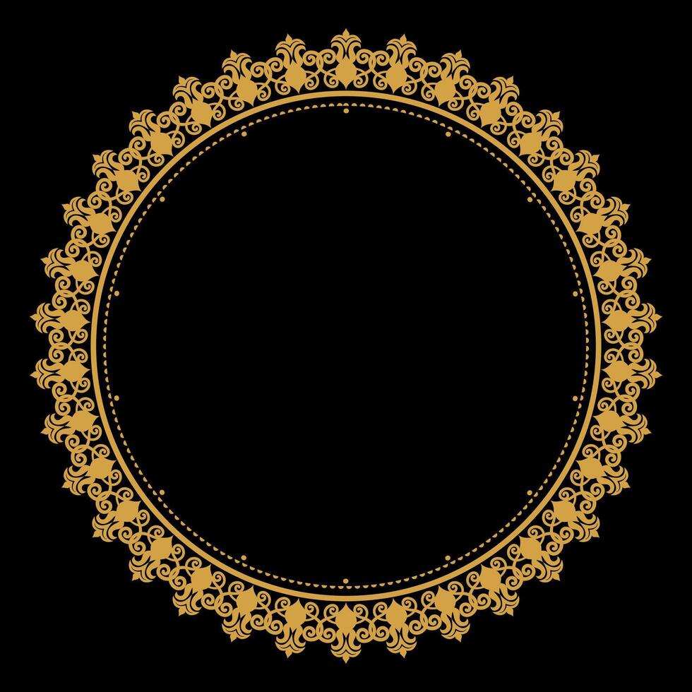 Luxury gold circle flourish frame with baroque style details, Vintage Golden Circular Round, perfect for wedding invitations and vintage card design, floral flower elements, Vector illustration