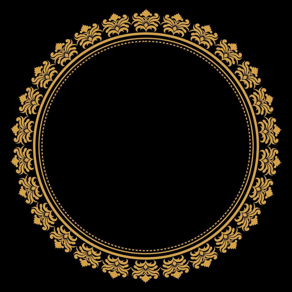 Luxury gold circle flourish frame with baroque style details, Vintage Golden Circular Round, perfect for wedding invitations and vintage card design, floral flower elements, Vector illustration